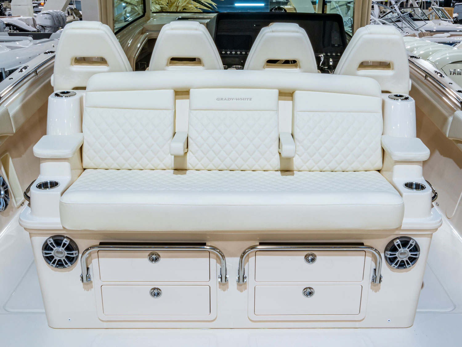 Grady-White Canyon 386 center console boat aft facing mezzanine seat