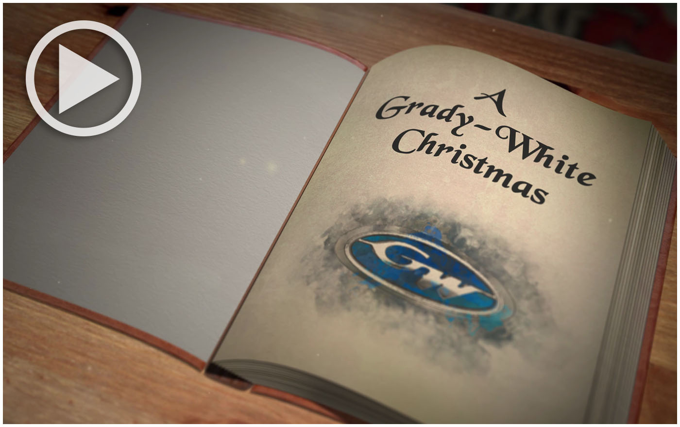 Illustrated storybook opened to the first page, which reads - A Grady-White Christmas