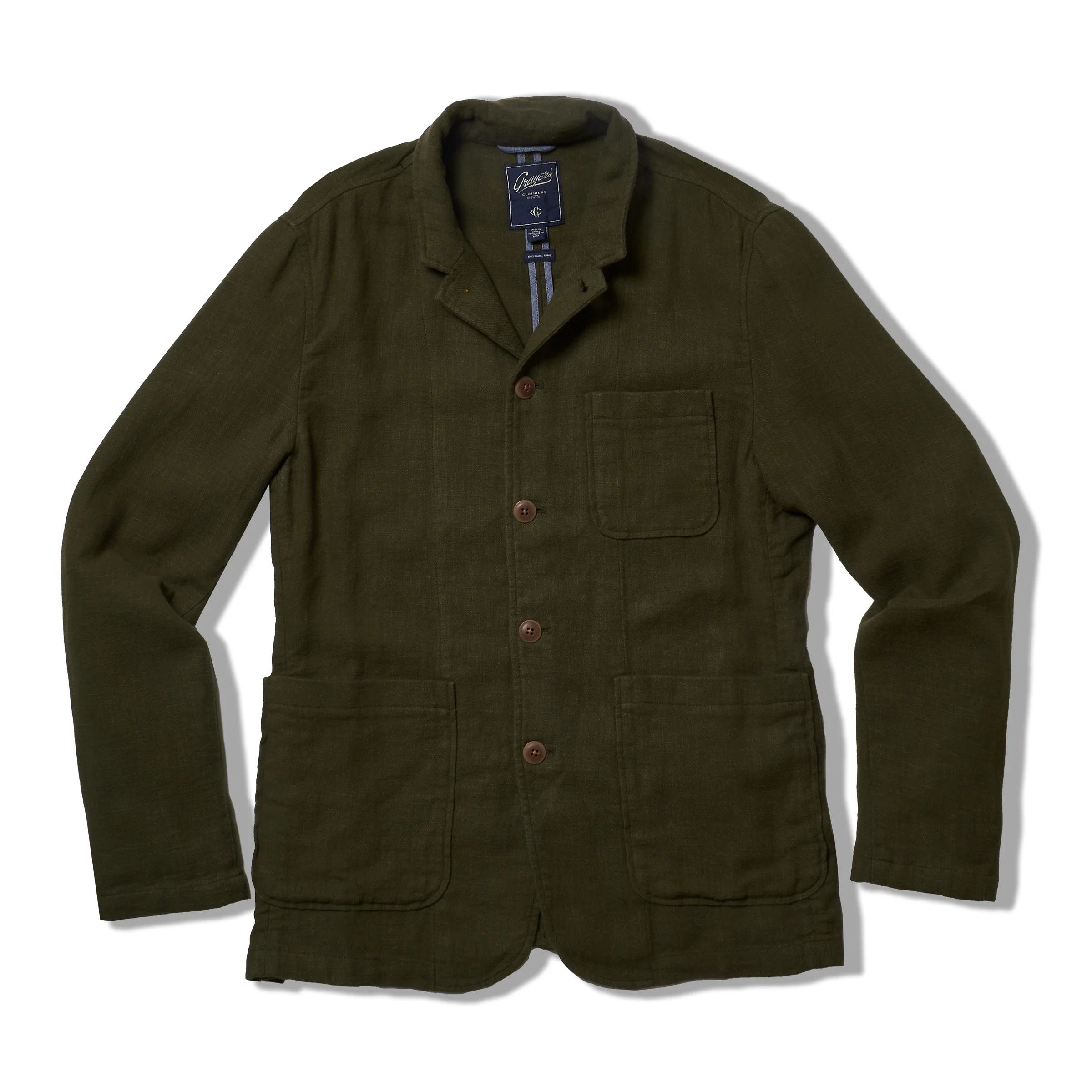 Image of Nelson Ramie Stand Up Collar Blazer - Dark Olive