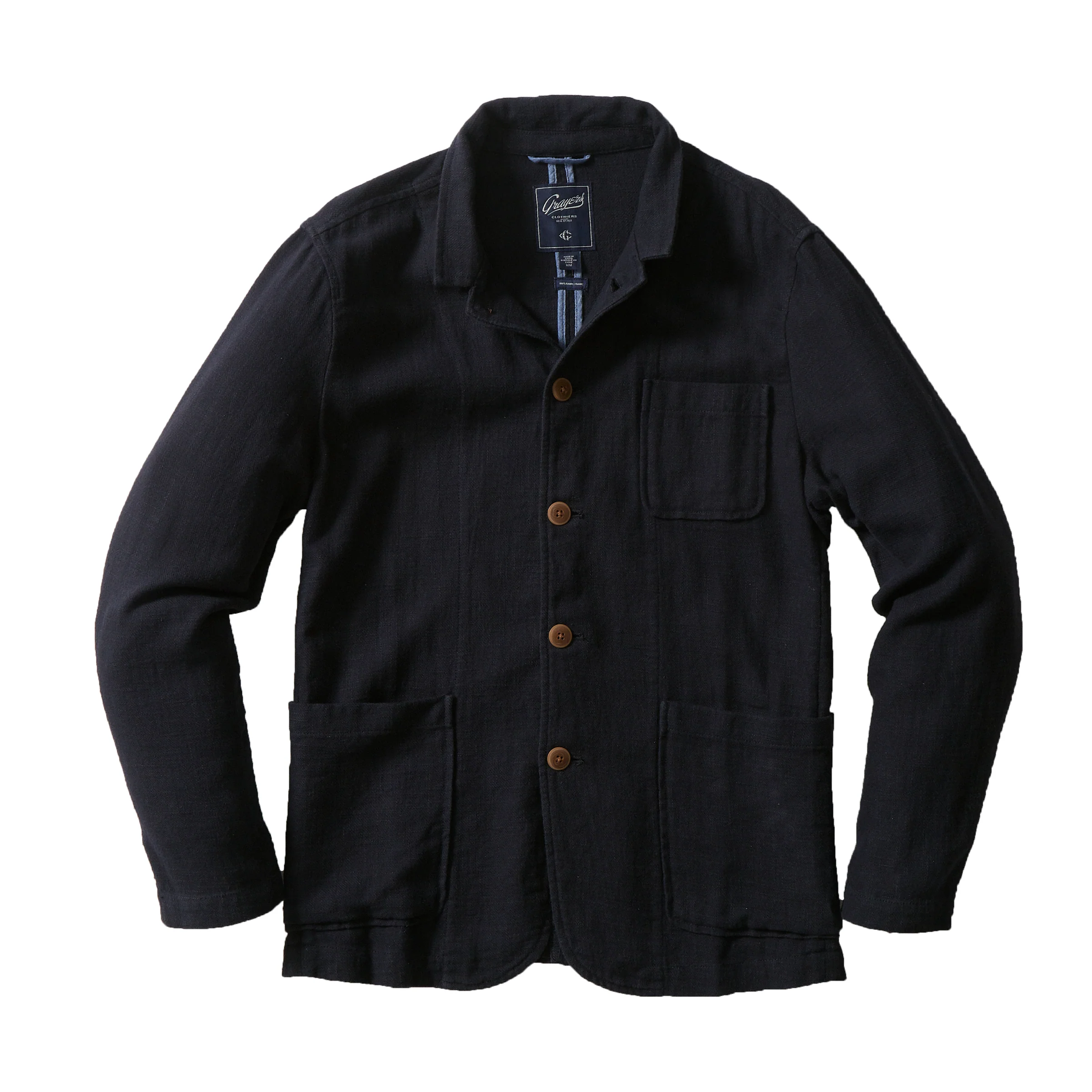 Image of Nelson Ramie Stand Up Collar Jacket - Navy