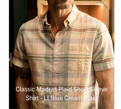Classic Madras Plaid Short Sleeve Shirt - Lt Blue Cream Plaid
