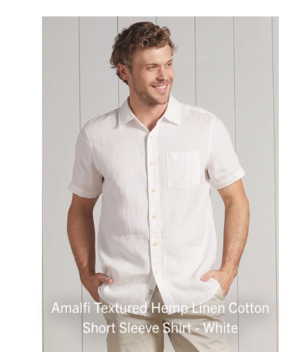         Amalfi Textured Hemp Linen Cotton Short Sleeve Shirt - White