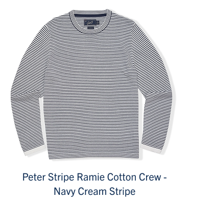     Peter Stripe Ramie Cotton Crew - Navy Cream Stripe