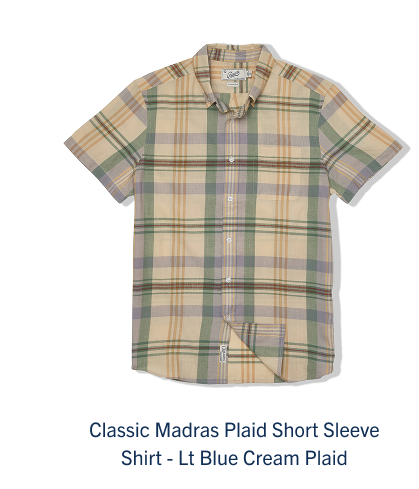Classic Madras Plaid Short Sleeve Shirt - Lt Blue Cream Plaid