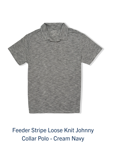 Feeder Stripe Loose Knit Johnny Collar Polo - Cream Navy