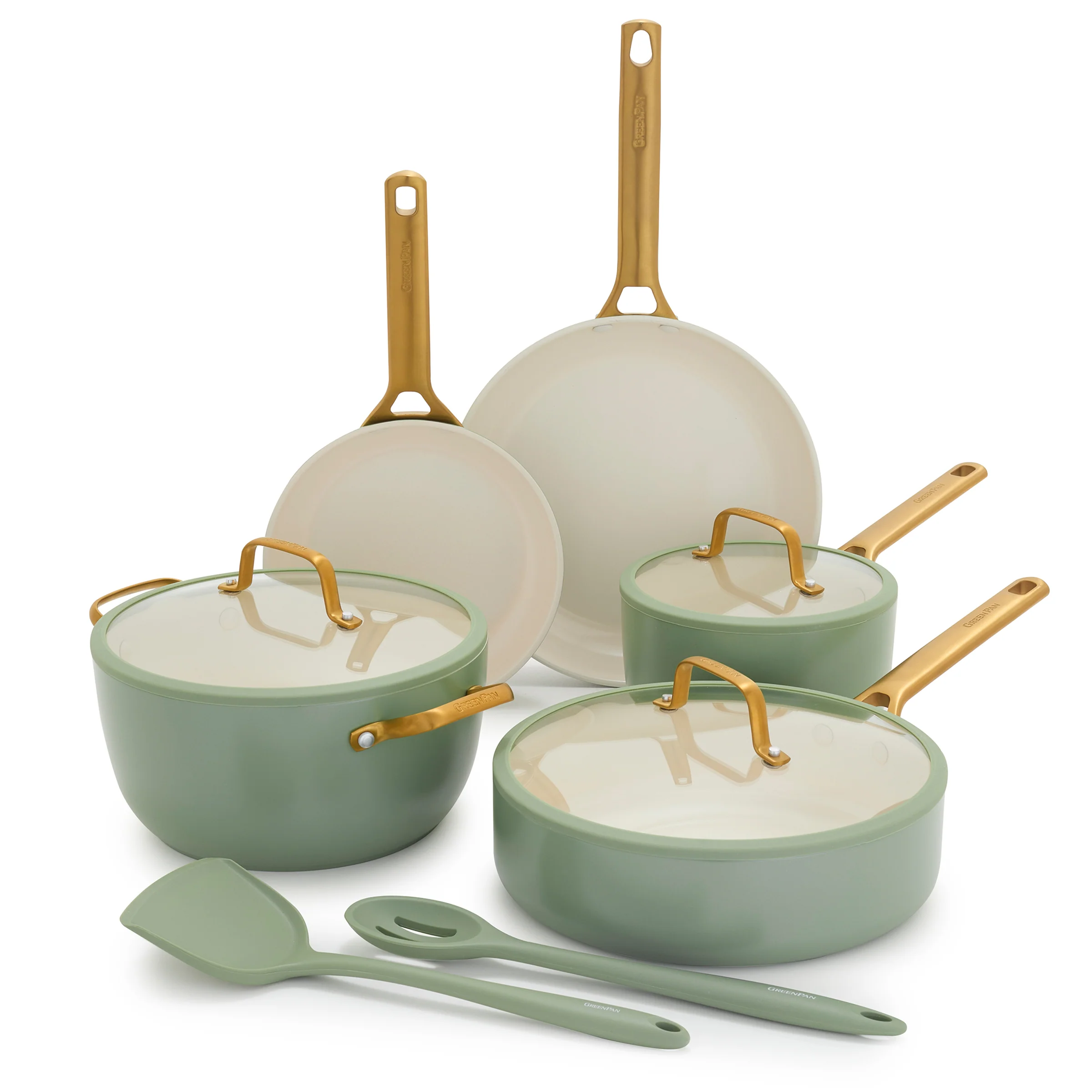 Image of Reserve Pro Ceramic Nonstick 10-Piece Cookware Set | Sage