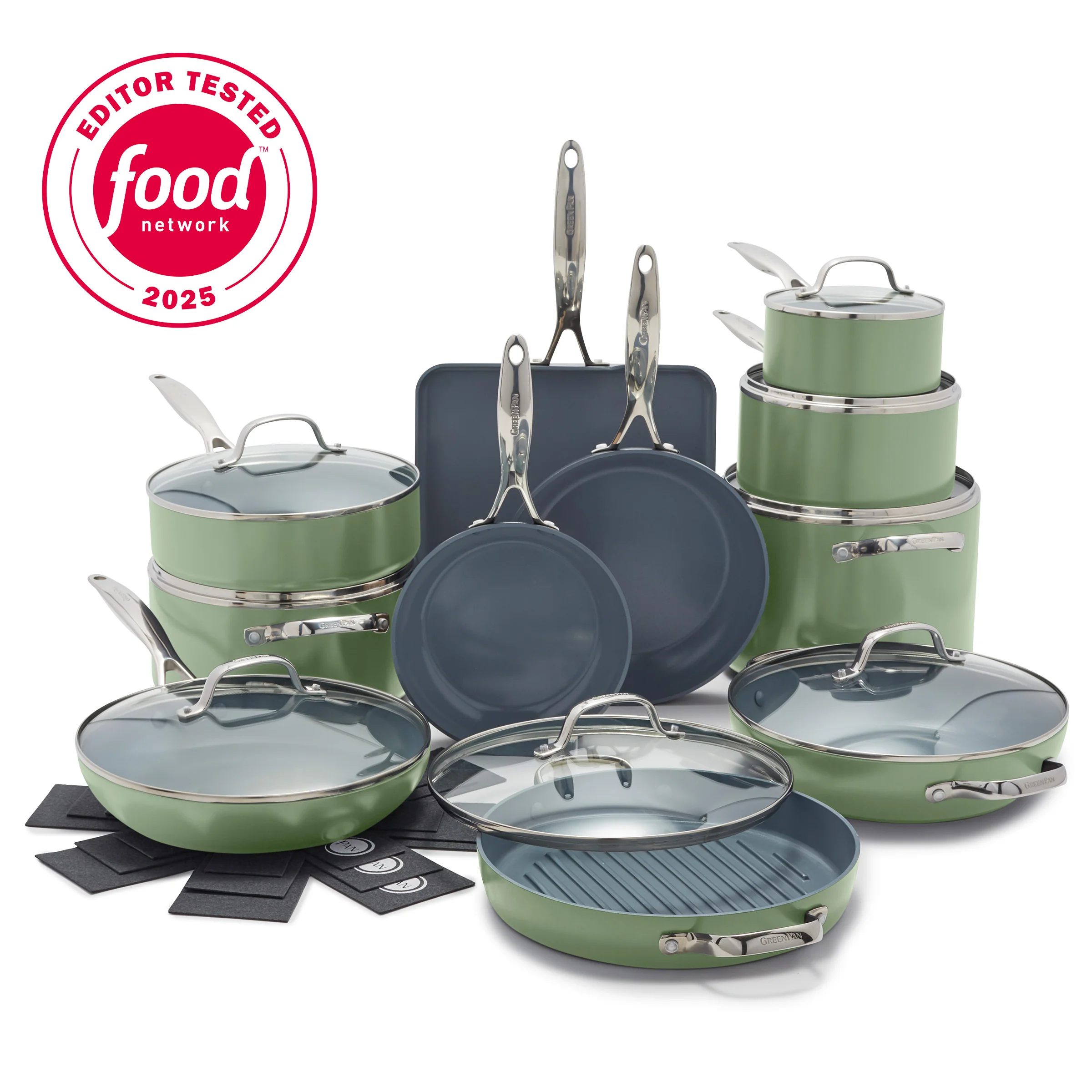Image of Valencia Pro Ceramic Nonstick 19-Piece Cookware Set | Sage
