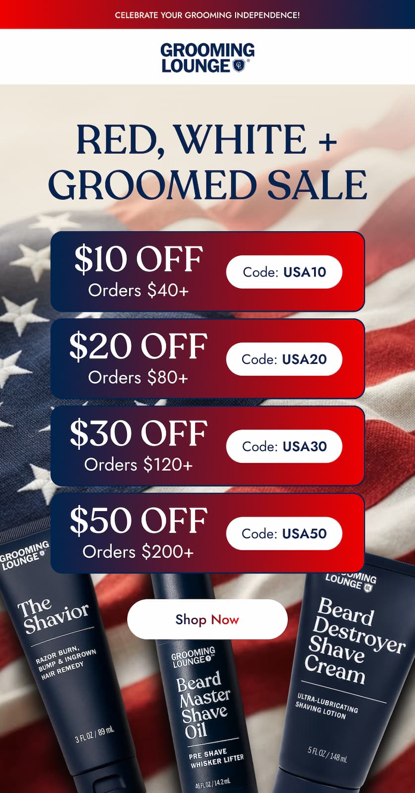 Red, white + groomed sale 