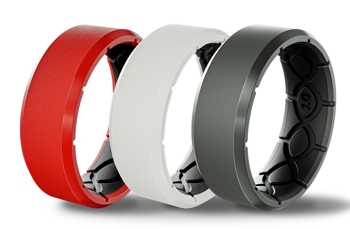 gif of three zeus rings, switching different color options