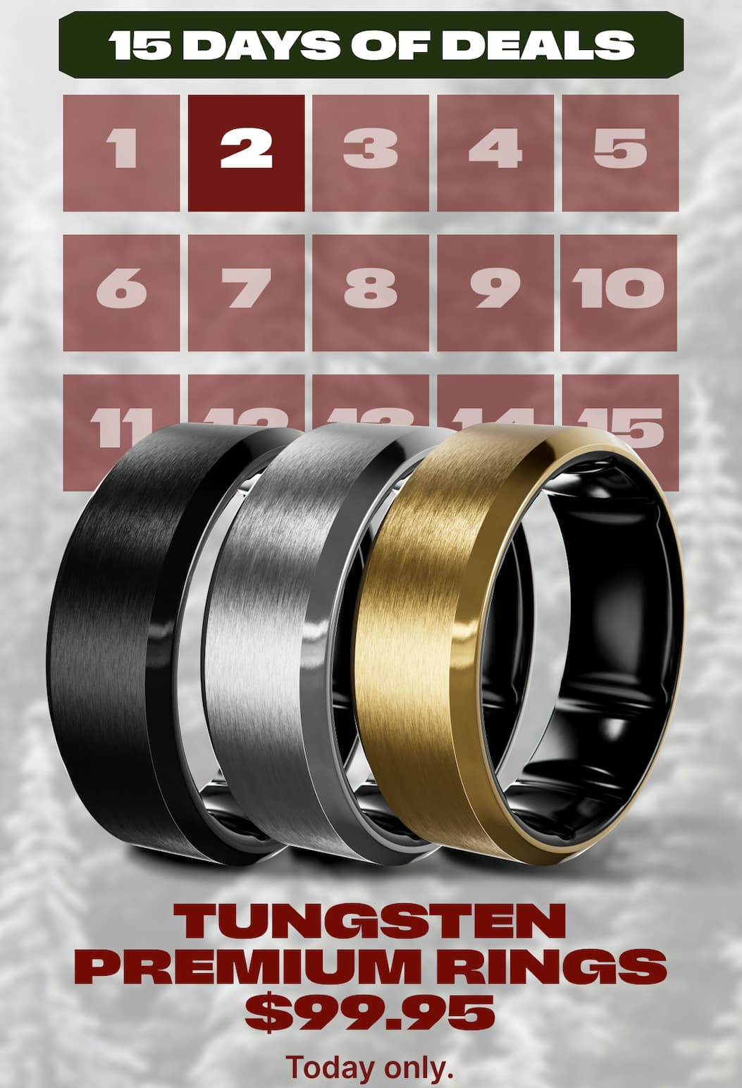 15 Days of Deals. Tungsten Premium Rings - $99.95 Today Only