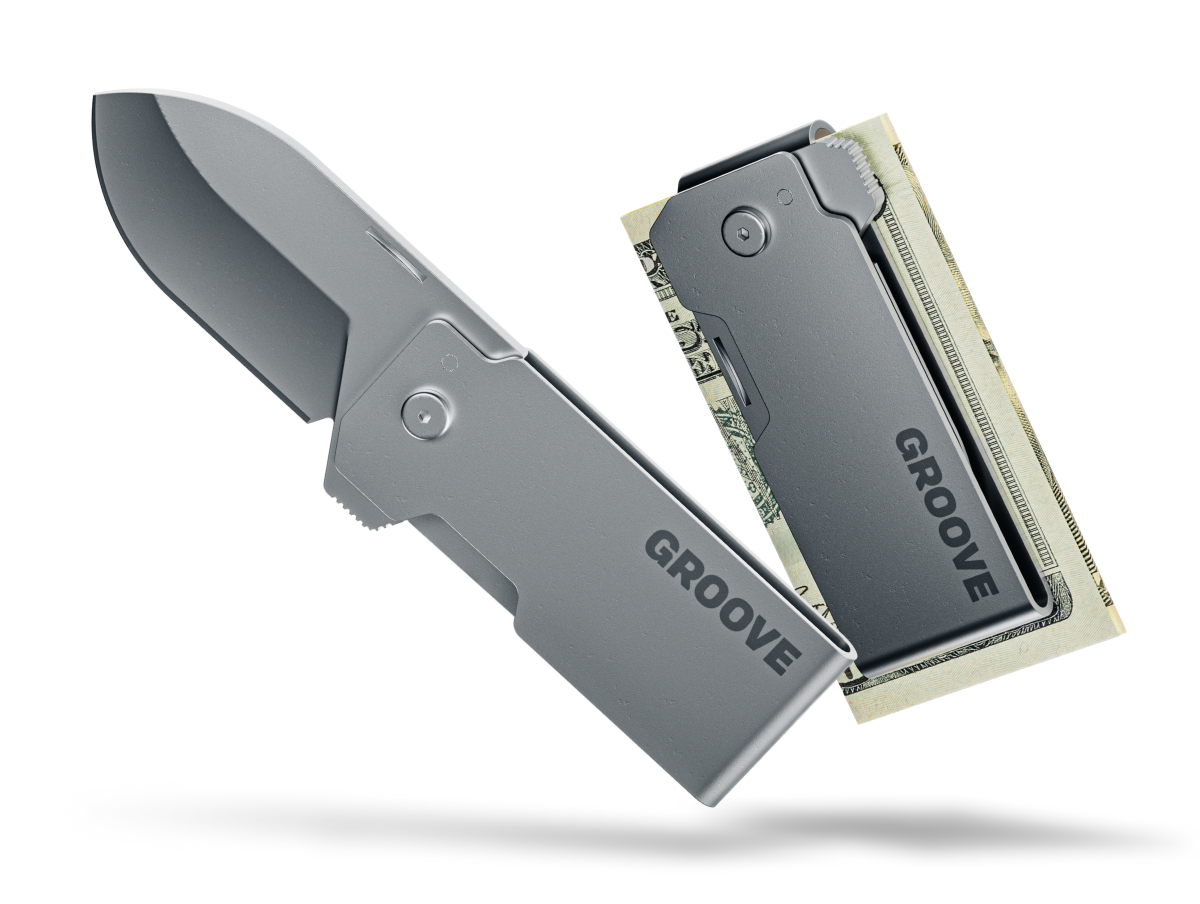 product images of silver money clip knife