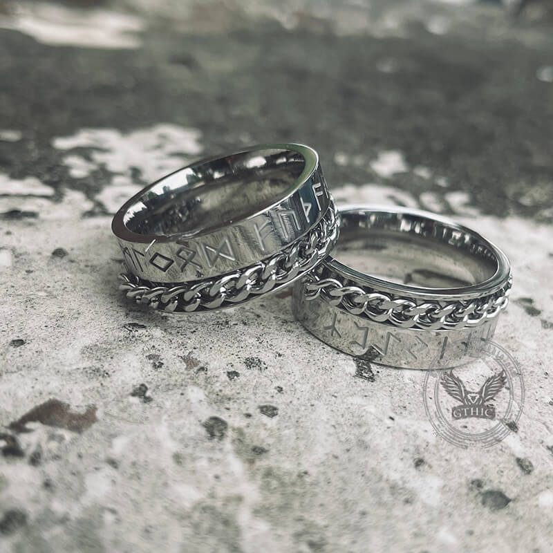 Image of Viking Runes Chain Stainless Steel Spinner Ring