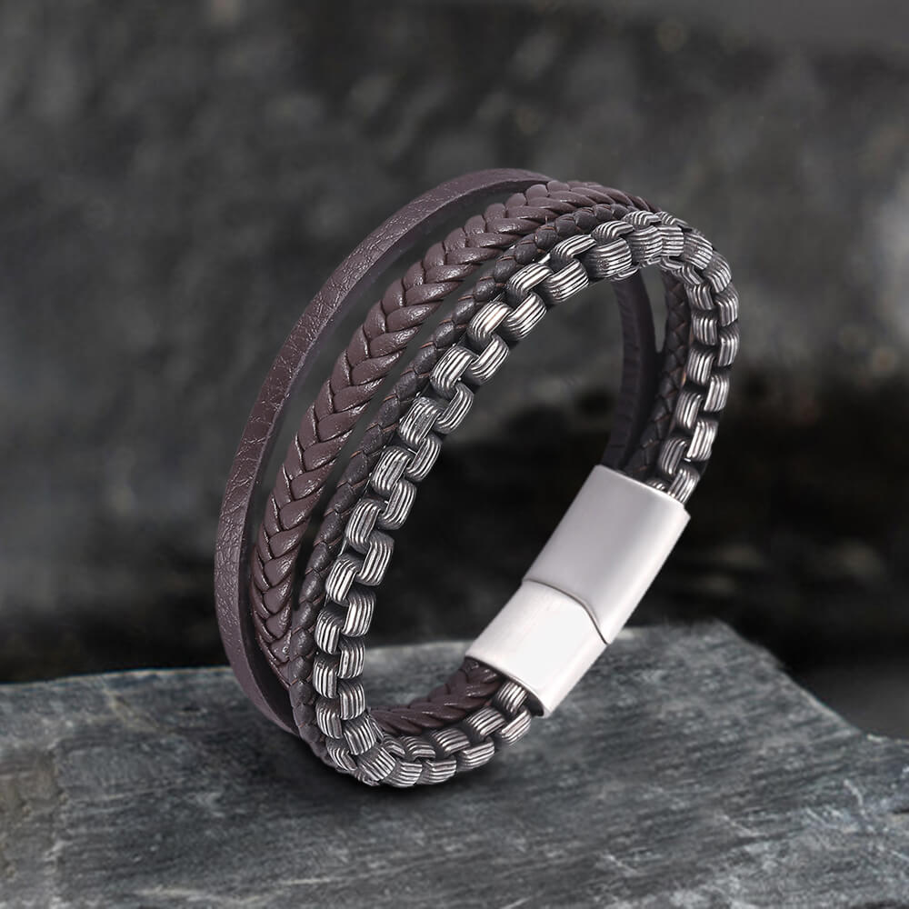Image of Simple Multi-layer Braided Stainless Steel Bracelet