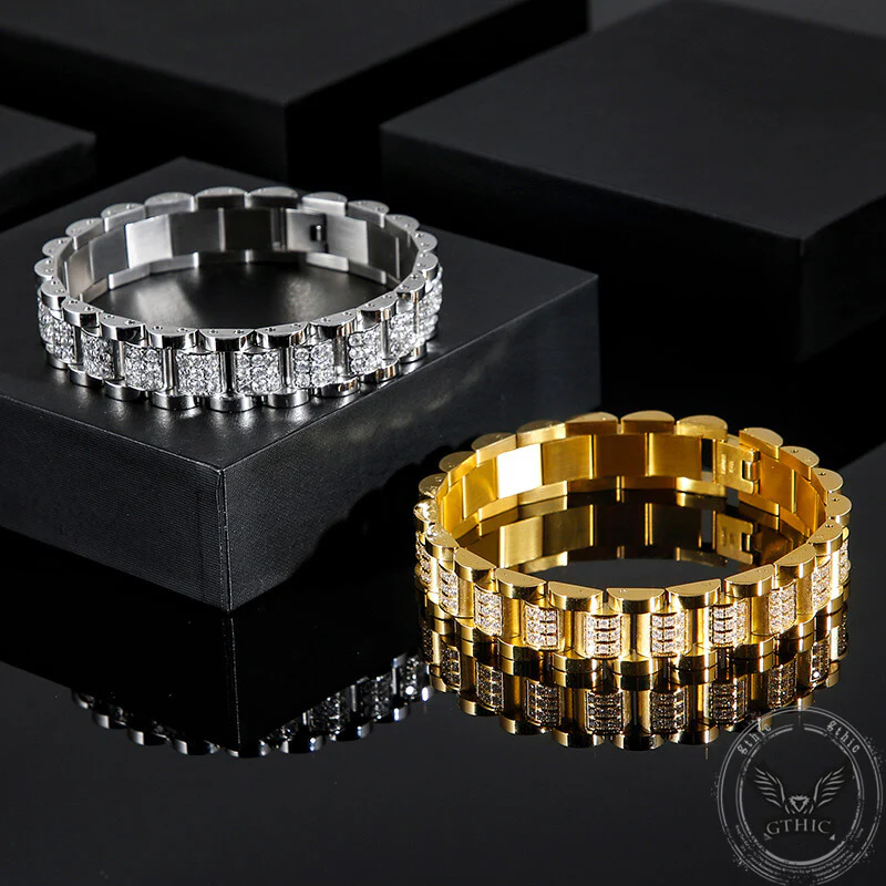 Image of Iced Out Solid Color Stainless Steel Watch Band Bracelet