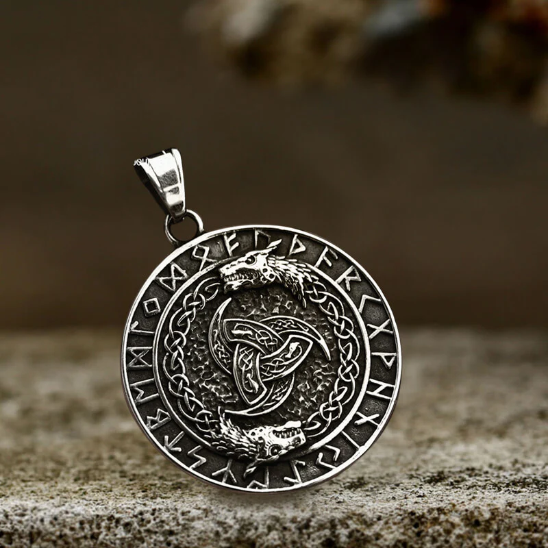 Image of Viking Celtic Wolf Runes Stainless Steel Pendant