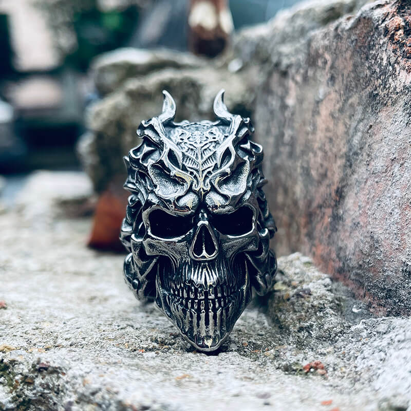 Image of Dragon Horned Samurai Stainless Steel Skull Ring