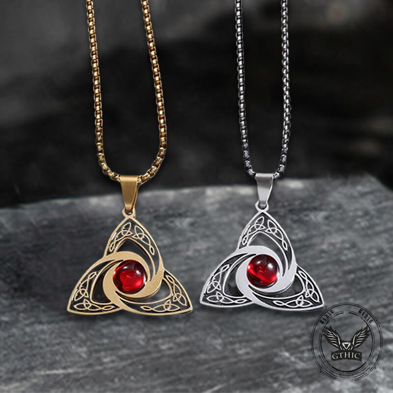 Image of Celtic Knot Red Gemstone Stainless Steel Necklace