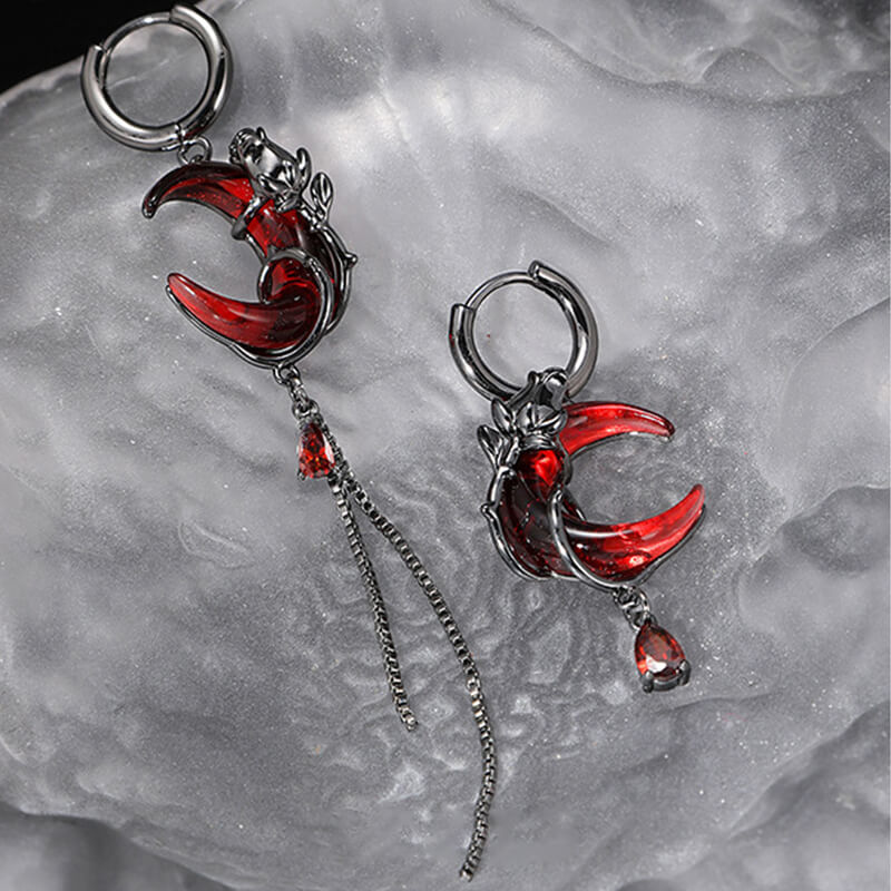 Image of Gothic Red Moon Rose Alloy Earrings