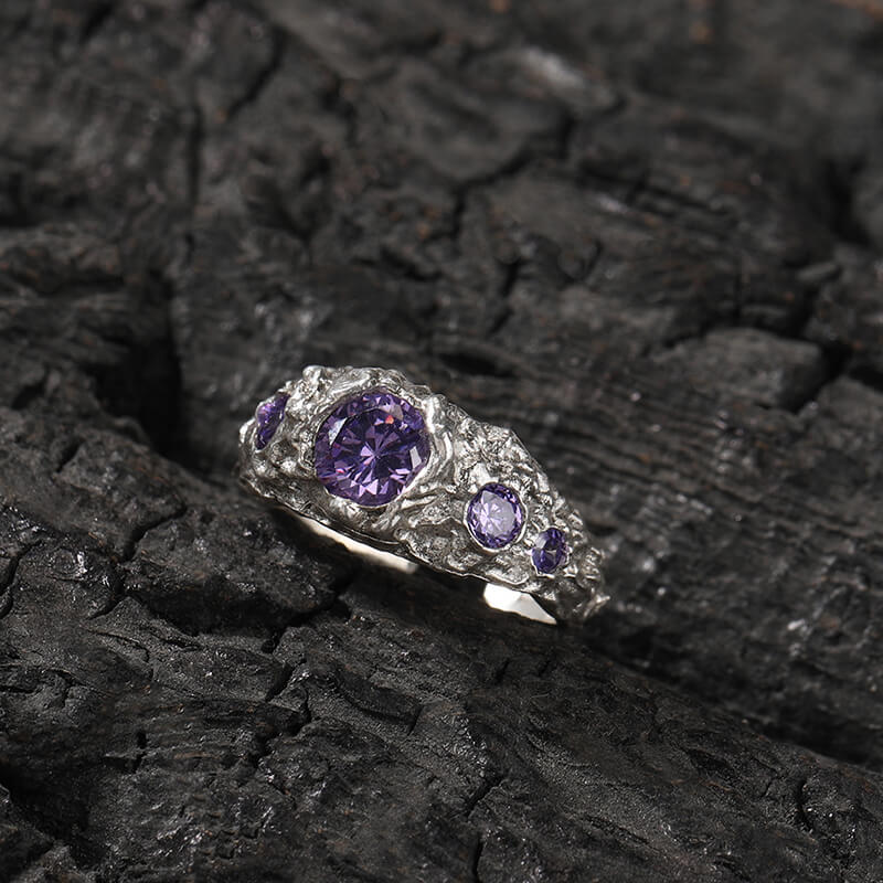 Image of Irregular Lava Texture Sterling Silver Open Ring