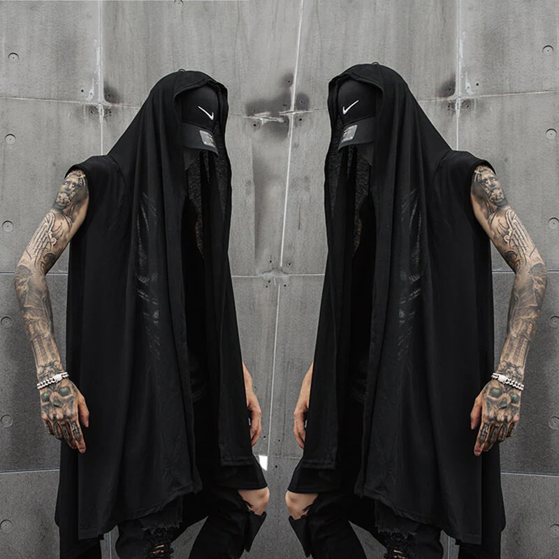 Image of Gothic Black Sleeveless Hooded Cape Coat