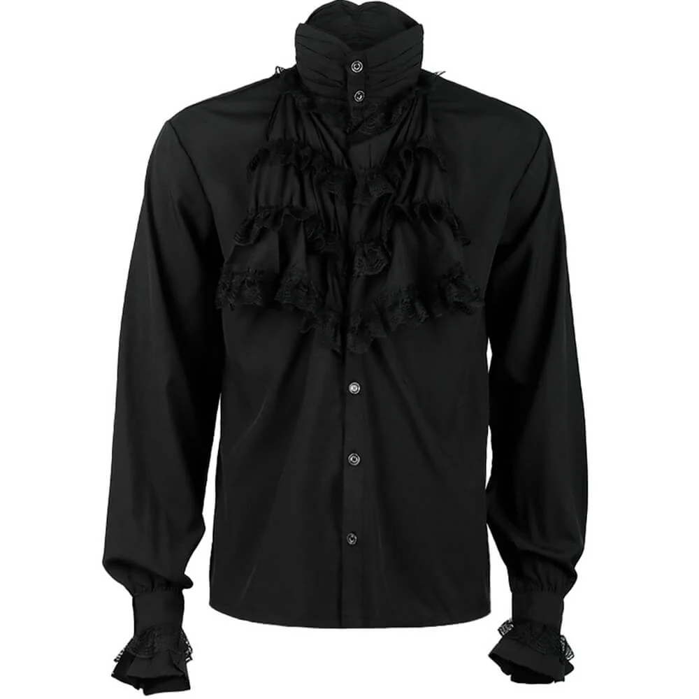 Image of Men's Medieval Gothic Ruffled Stand Collar Long Sleeve Shirt