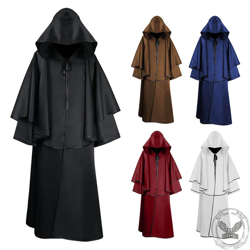 Image of Medieval Halloween Wizard Hooded Cloak Robe