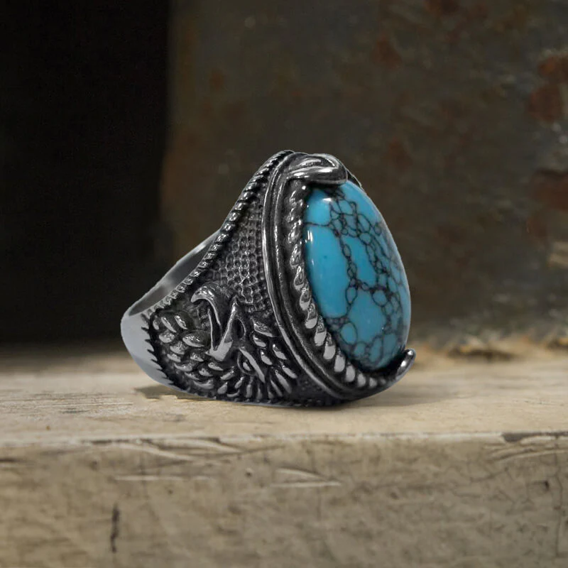 Image of Vintage Turquoise Eagle Pattern Stainless Steel Ring