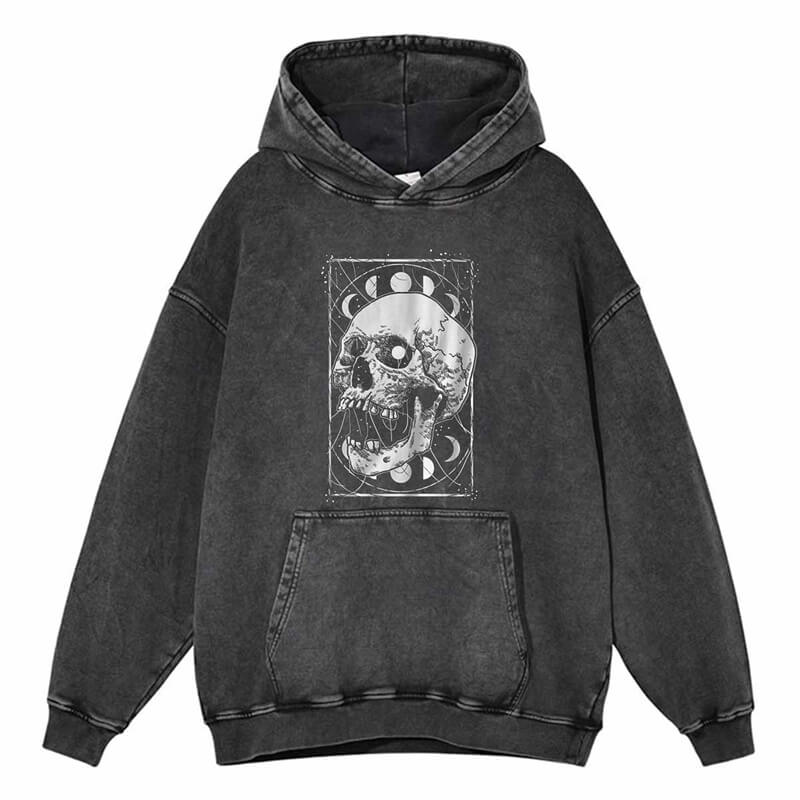 Image of Vintage Washed Skull Head Print Hoodie