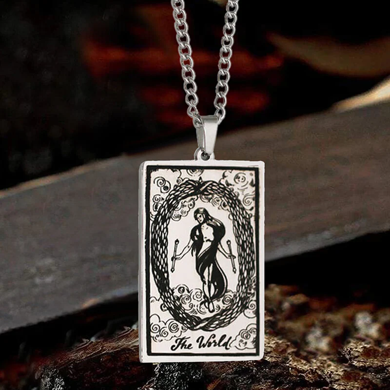 Image of The World Major Arcana Tarot Stainless Steel Necklace