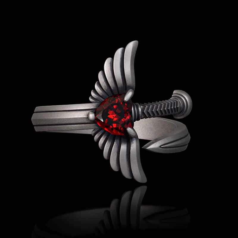 Image of The Sword Of Angles Heart Gem Sterling Silver Ring