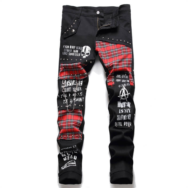 Image of Patch Skull Print Cotton Men's Punk Pants