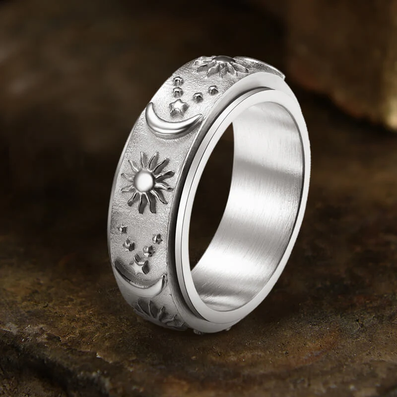 Image of Moon Star Sun Stainless Steel Spinner Ring