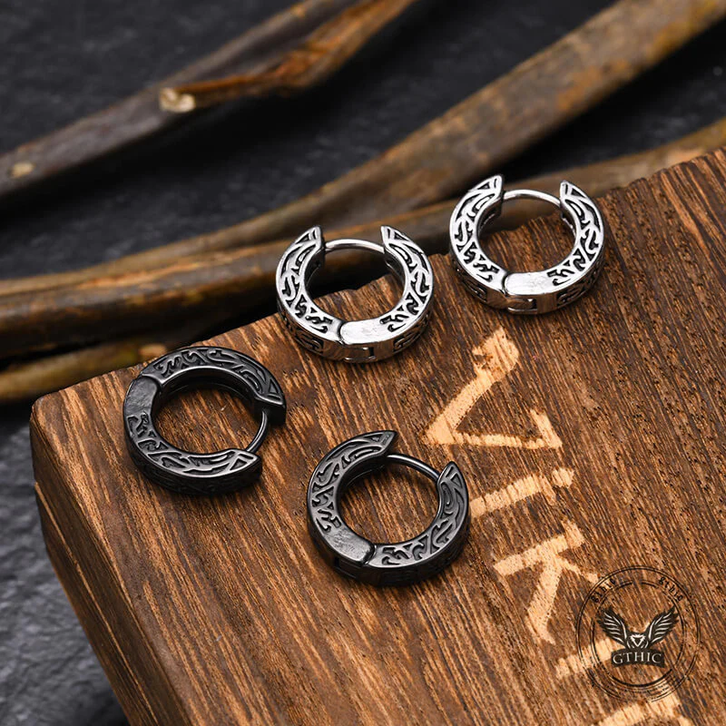 Image of Vintage Hip-hop Pattern Stainless Steel Hoop Earrings