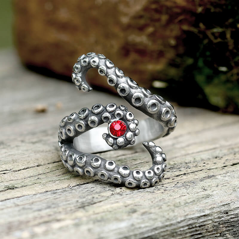 Image of Octopus Arms Stainless Steel Gemstone Ring