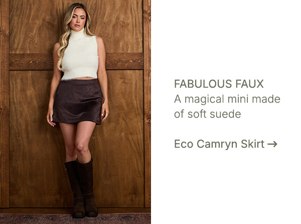 Making mini magic, the faux-suede and fabulous Eco Camryn Skirt.