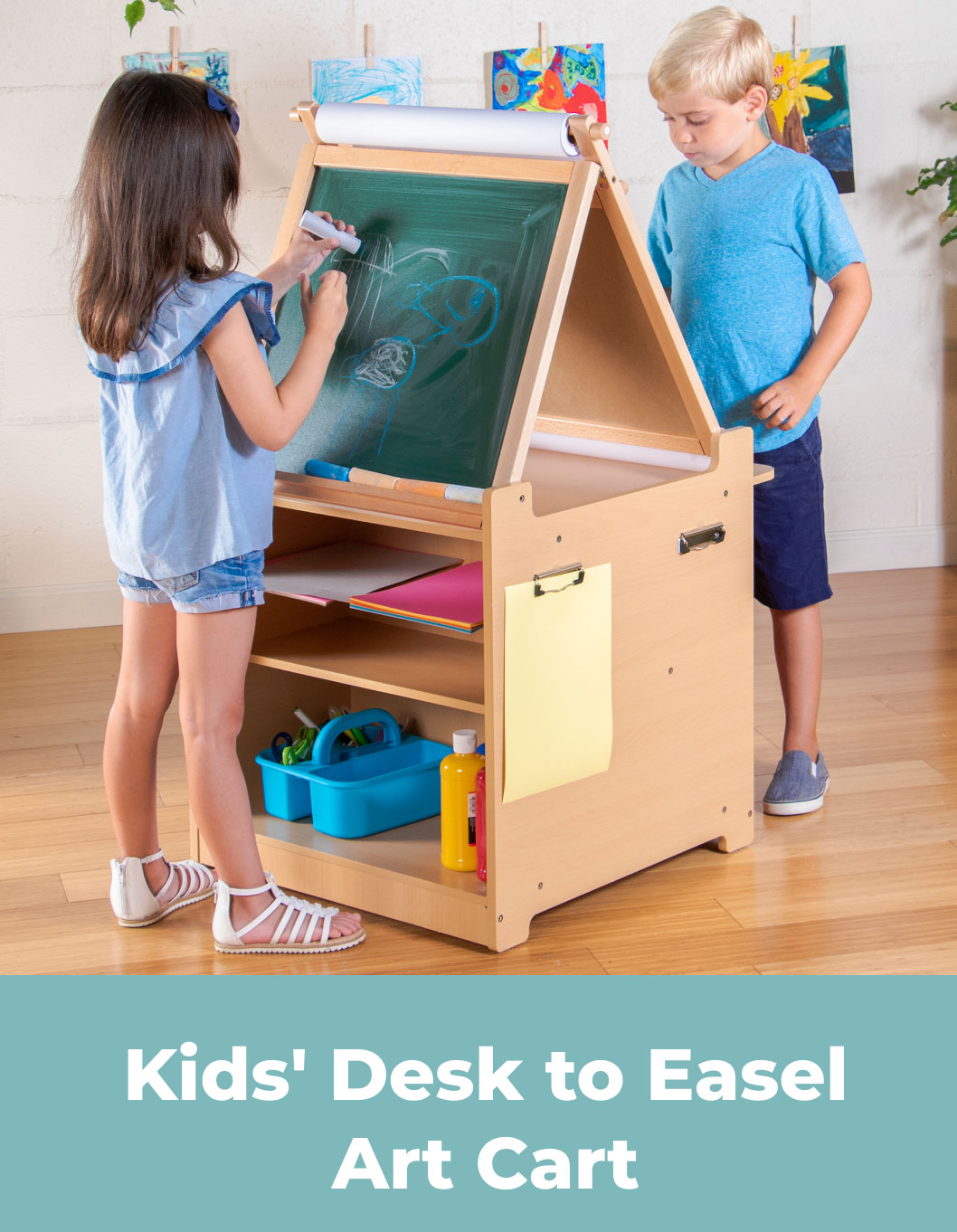 Kids' Desk to Easel Art Cart