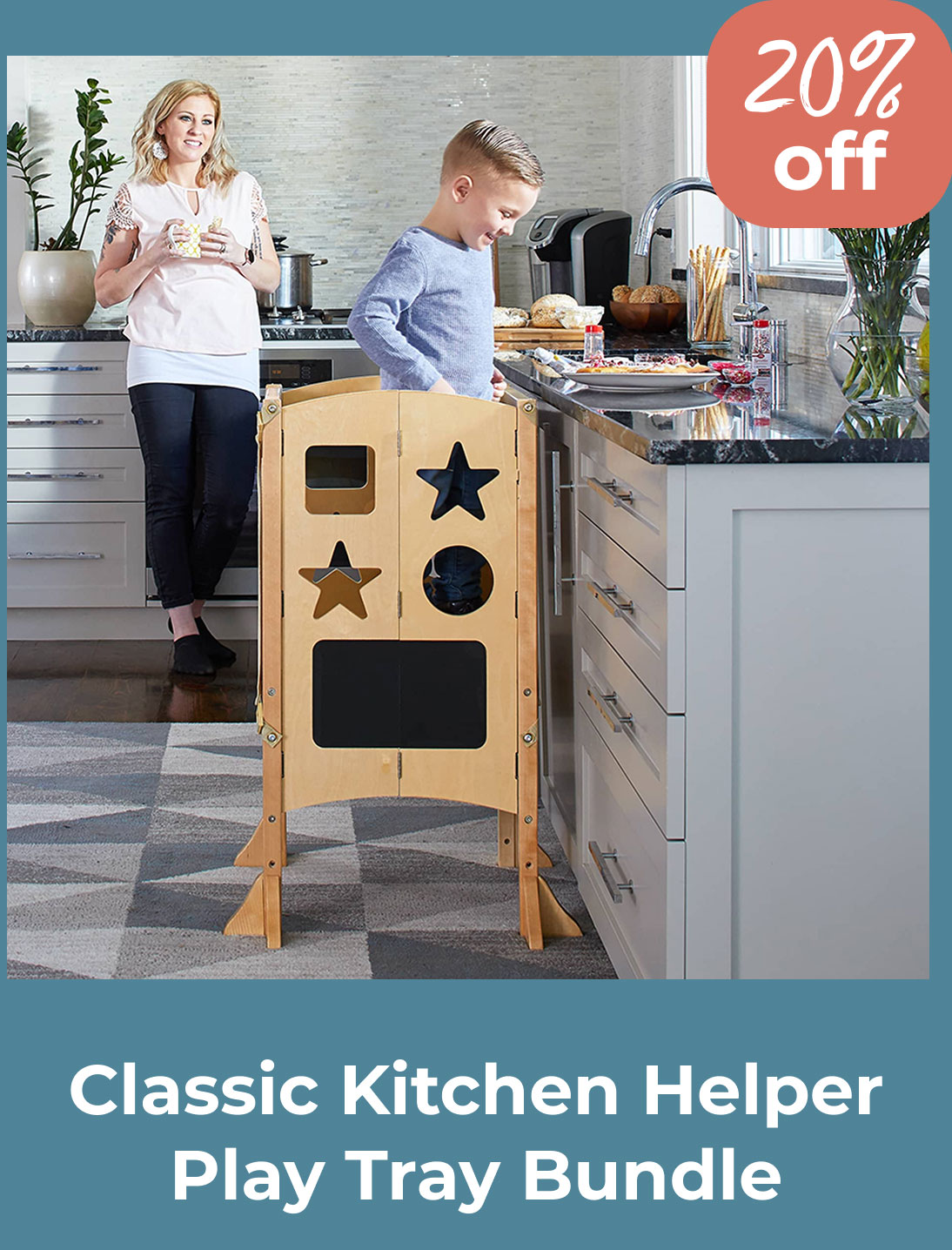 Classic Kitchen Helper Toddler Tower and Mealtime and Play Tray Bundle