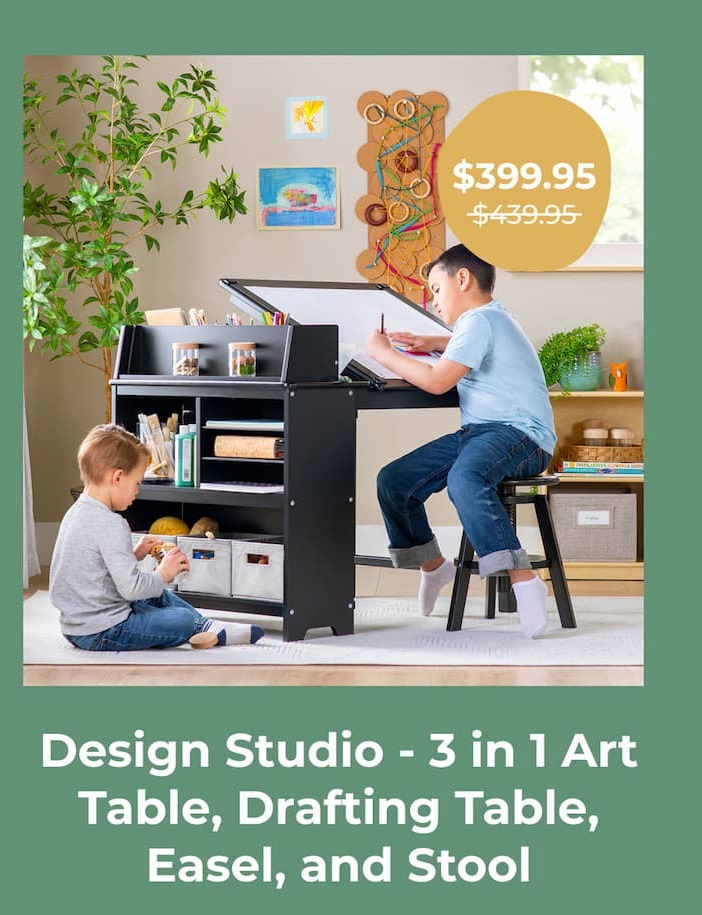 Guidecraft Design Studio 3-in-1 Kids Art Table & Stool Set