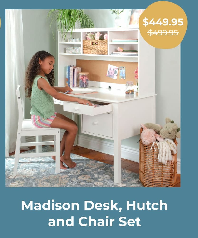 Guidecraft Kids Madison Desk with Hutch and Chair Set 