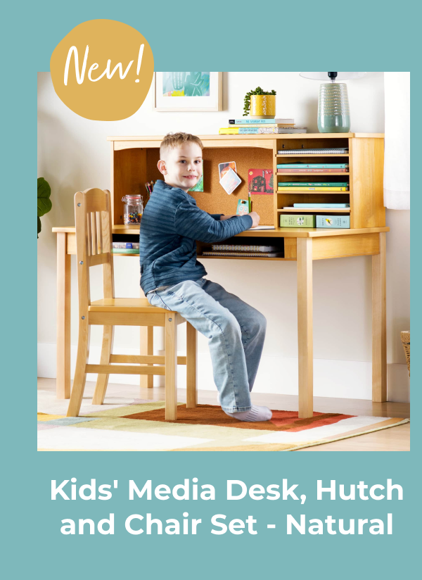 Kids' Media Desk, Hutch and Chair Set - Natural