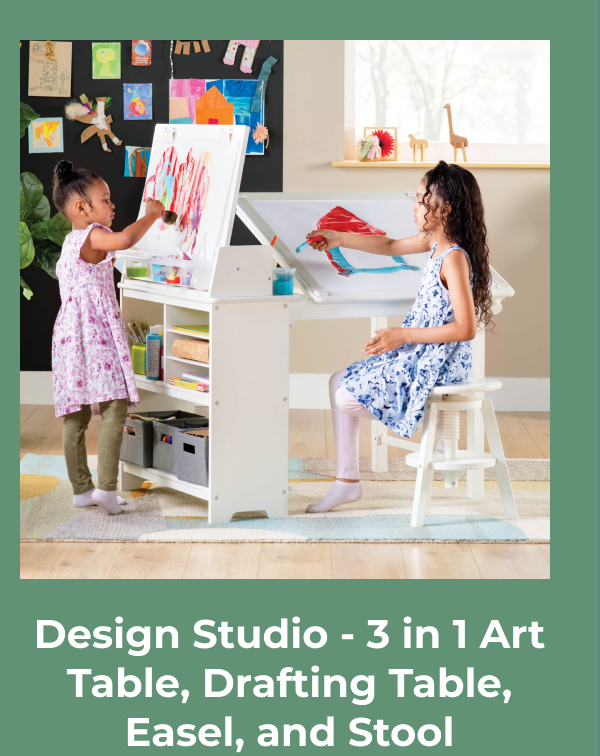 Design Studio - 3 in 1 Art Table, Drafting Table, Easel, and Stool