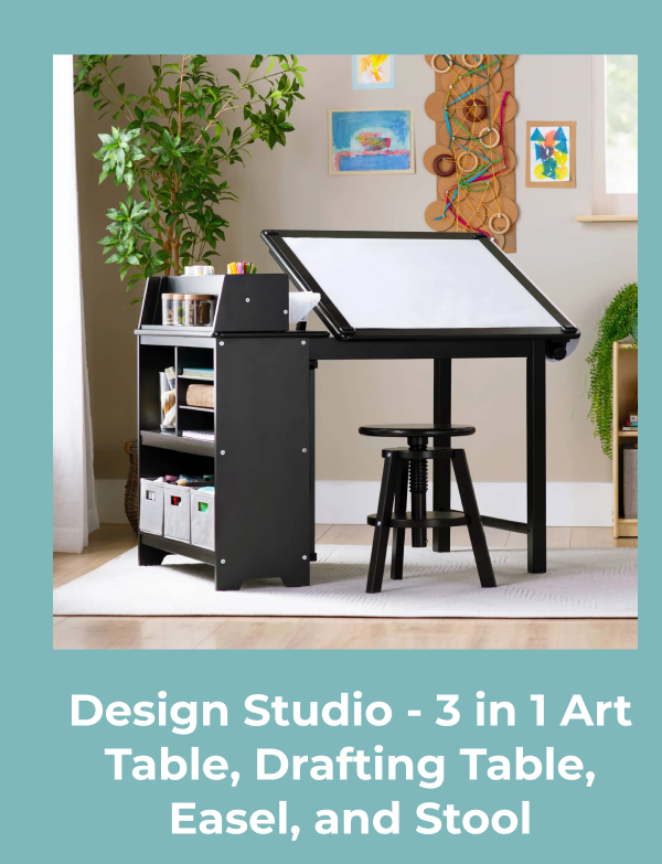 Design Studio - 3 in 1 Art Table, Drafting Table, Easel, and Stool