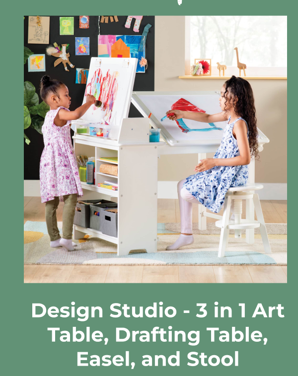 Design Studio - 3 in 1 Art Table, Drafting Table, Easel, and Stool