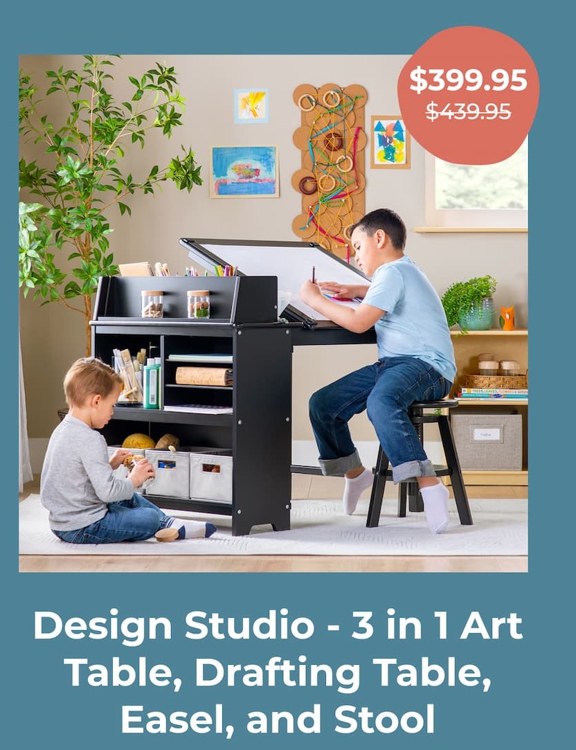 Design Studio - 3 in 1 Art Table, Drafting Table, Easel, and Stool