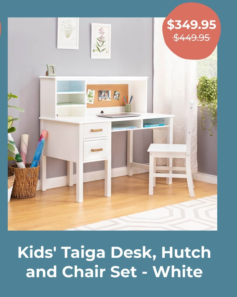 Kids' Taiga Desk, Hutch and Chair Set - White