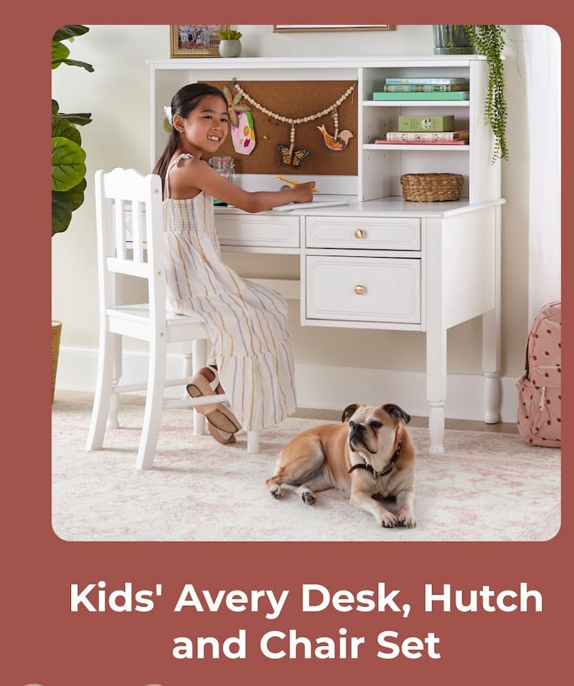 Kids' Avery Desk, Hutch and Chair Set