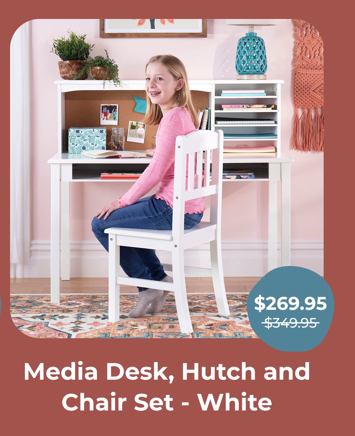 Media Desk, Hutch and Chair Set - White