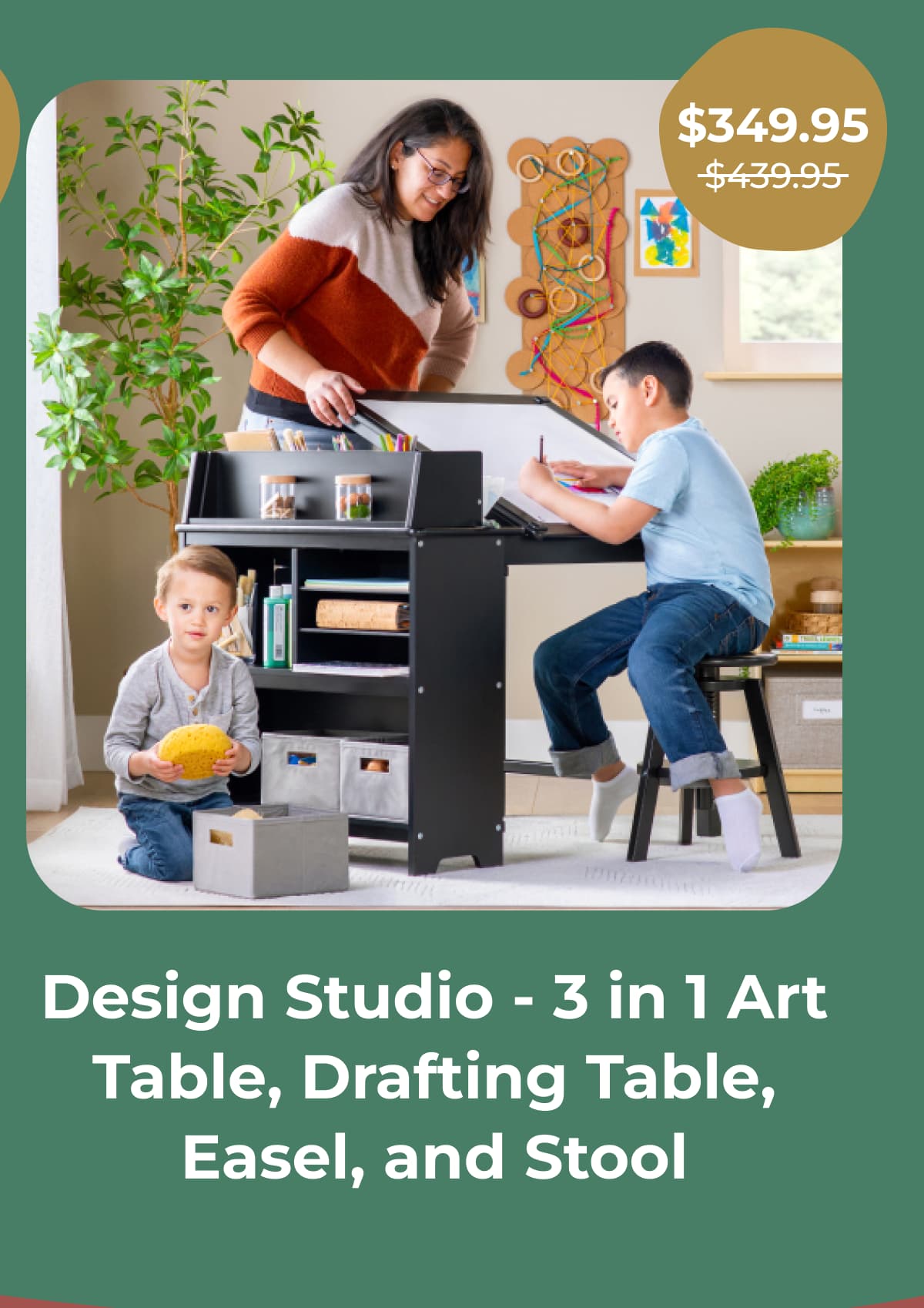 Design Studio - 3 in 1 Art Table, Drafting Table, Easel, and Stool