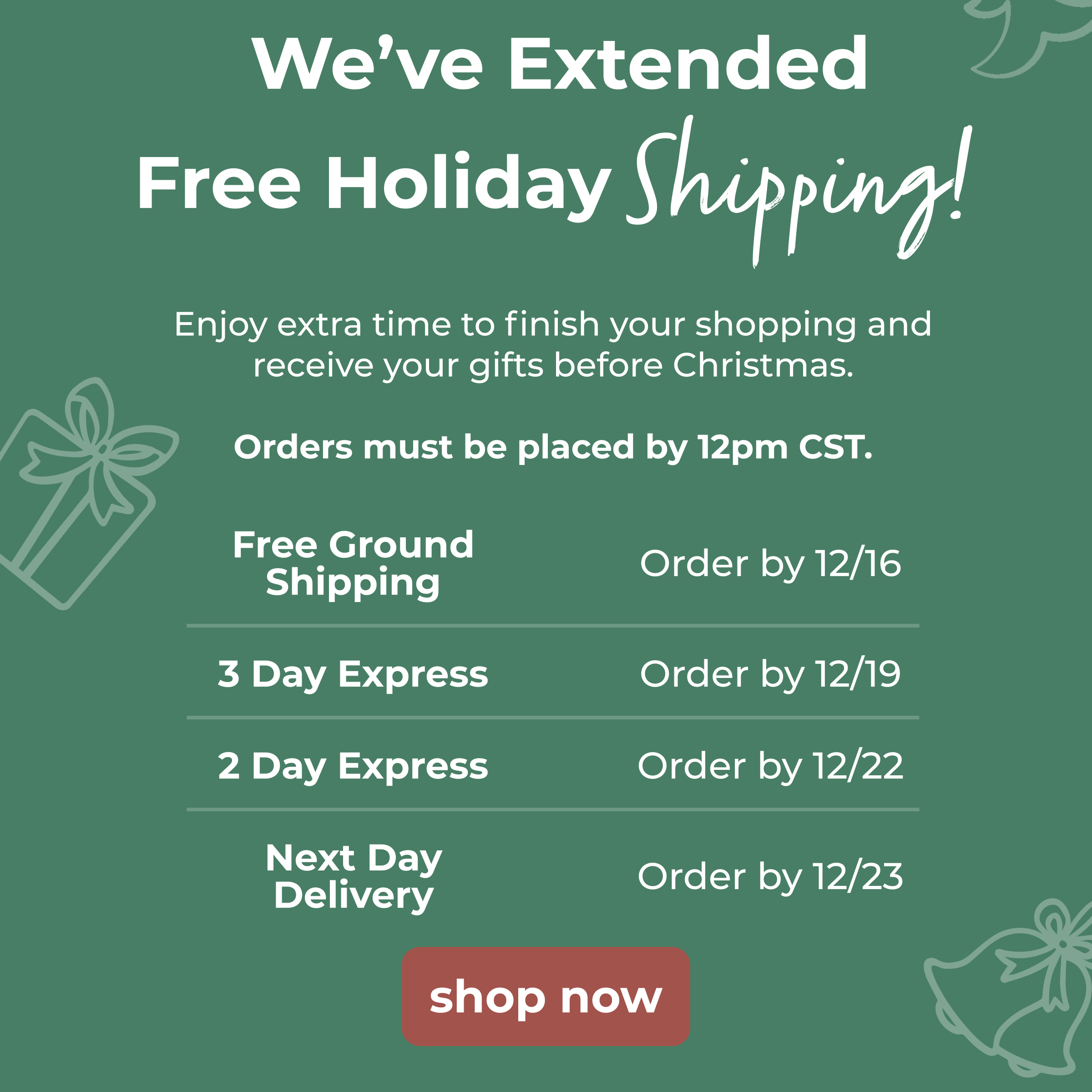 Last Chance For Christmas Arrival!