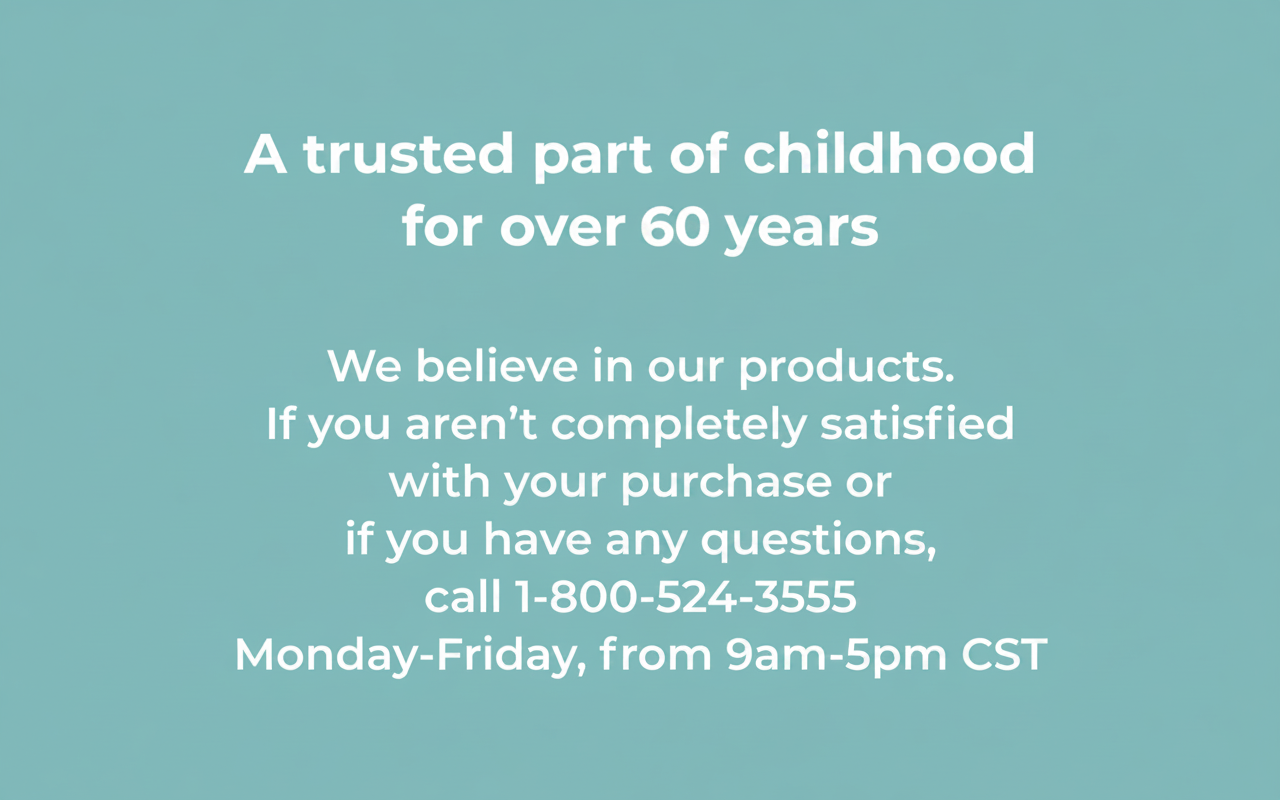 Text about a trusted brand for over 60 years, with customer satisfaction guarantee and contact info.